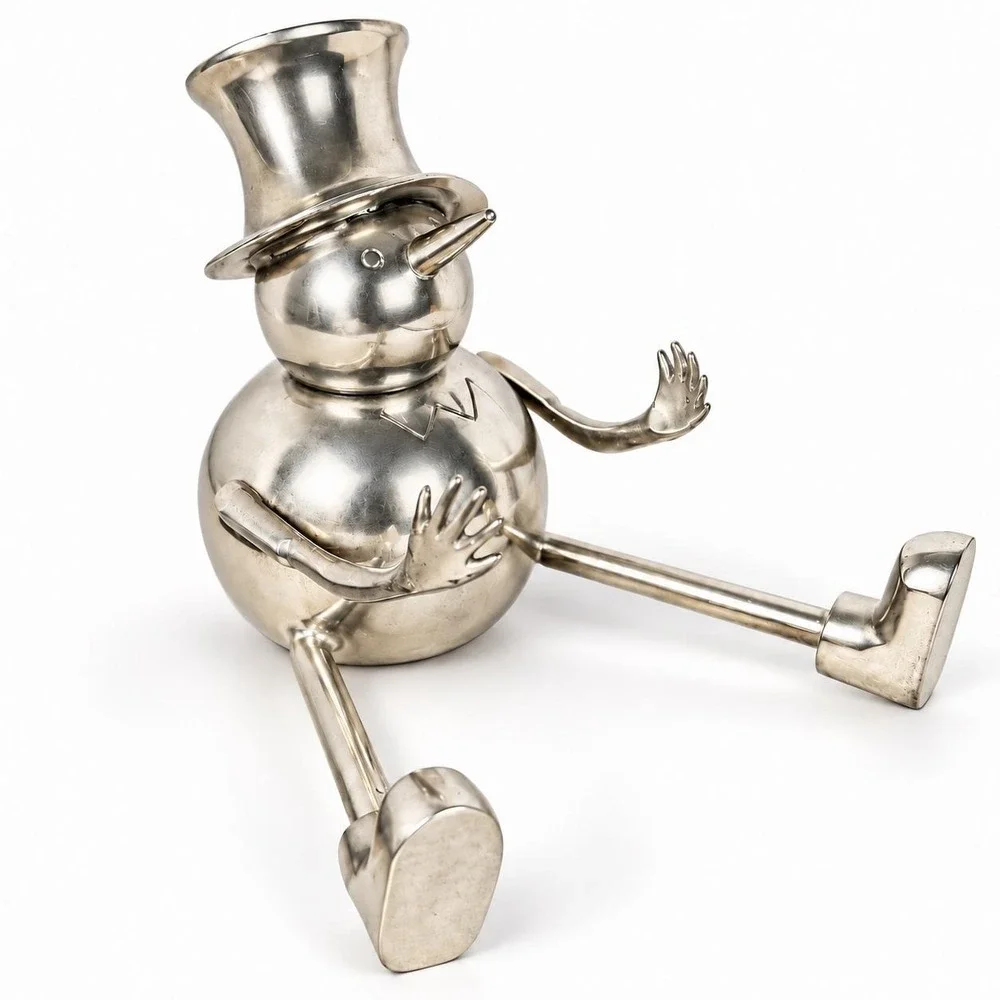 Silver Tone Metal Snowman Shelf Sitter Long Legs Christmas Made India 5